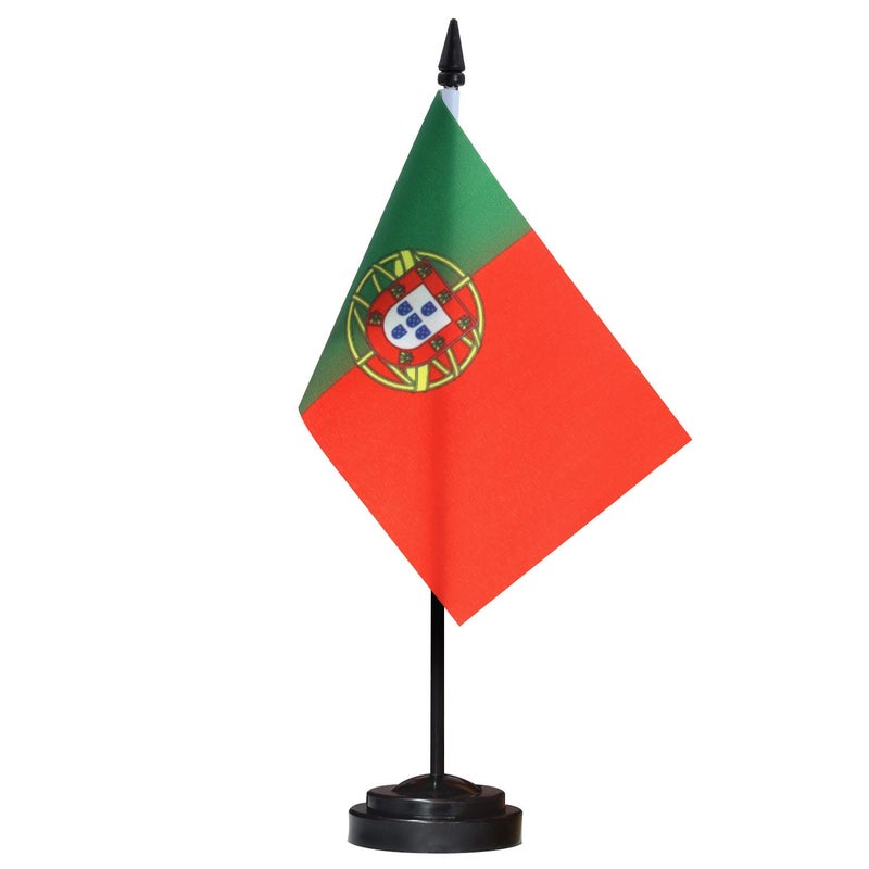 ANLEY Portugal Deluxe Desk Flag Set - 6 x 4 Inch Miniature Portuguese Desktop Flag with 12"" Solid Pole - Vivid Color and Fade Resistant - Black Base and Spear Top - Image 1